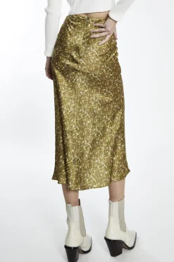 Glamorous Midi & Midaxi Skirts|Olive-Lime Floral Bias-Cut Midi-Skirt -