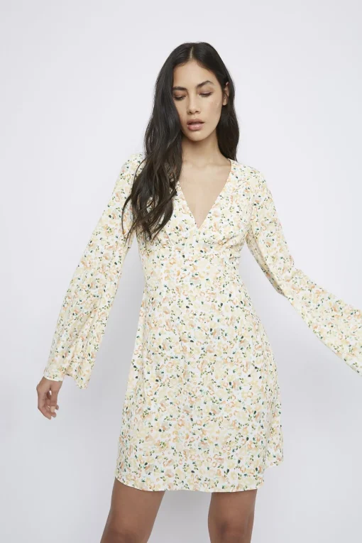 Glamorous Day Dresses|Mini Dresses|Orange Ditsy-Floral Mini-Dress -