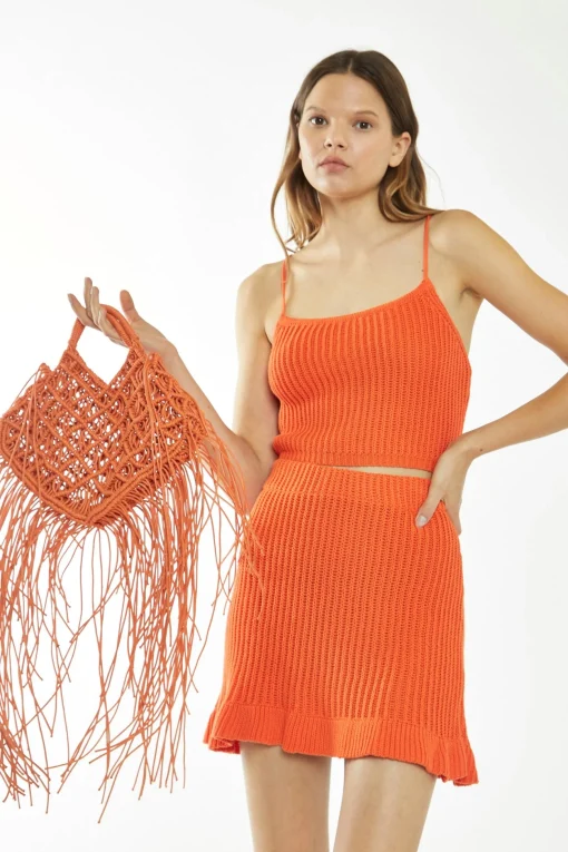 Glamorous Glamorous Care: Our Sustainable Collection|Co-ords|Orange Knitted Strappy Crop-Top -