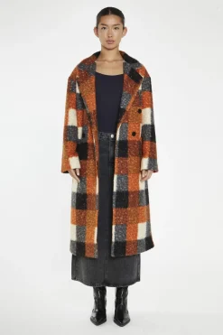 Glamorous Longline Coats|Coats|Orange Multi-Check Double-Breasted Coat -