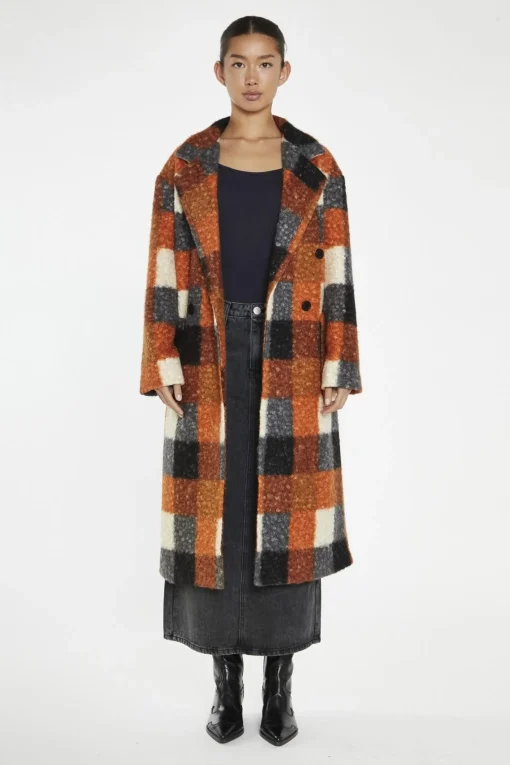 Glamorous Longline Coats|Coats|Orange Multi-Check Double-Breasted Coat -