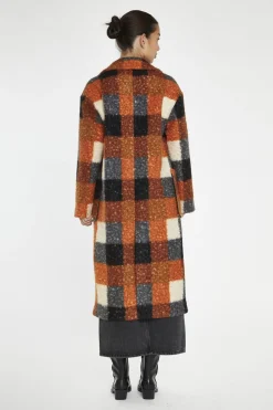 Glamorous Longline Coats|Coats|Orange Multi-Check Double-Breasted Coat -