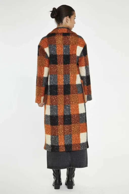Glamorous Longline Coats|Coats|Orange Multi-Check Double-Breasted Coat -