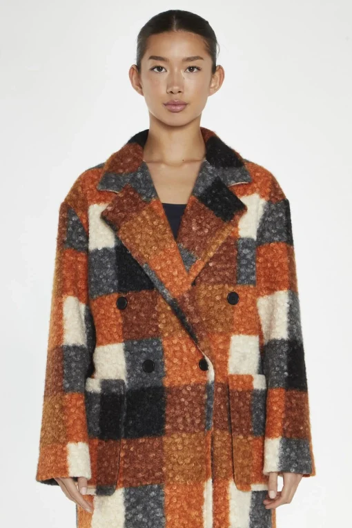 Glamorous Longline Coats|Coats|Orange Multi-Check Double-Breasted Coat -