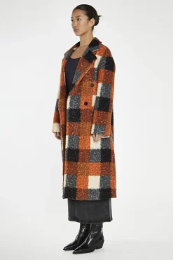 Glamorous Longline Coats|Coats|Orange Multi-Check Double-Breasted Coat -