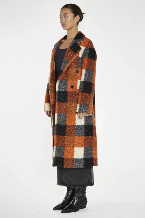 Glamorous Longline Coats|Coats|Orange Multi-Check Double-Breasted Coat -