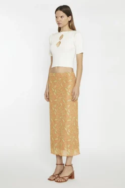 Glamorous Midi & Midaxi Skirts|Orange Olive Paisley Mesh Low-Rise Midi-Skirt -
