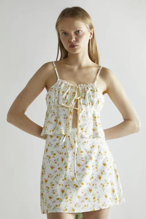 Glamorous Co-ords|Mini Skirts|Orange-Pink Spring-Floral A-Line Mini-Skirt -