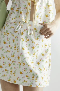 Glamorous Co-ords|Mini Skirts|Orange-Pink Spring-Floral A-Line Mini-Skirt -