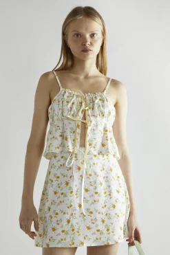 Glamorous Co-ords|Crops, Corsets & Bodysuits|Orange-Pink Spring-Floral Tie-Front Crop-Top -