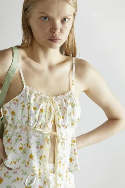 Glamorous Co-ords|Crops, Corsets & Bodysuits|Orange-Pink Spring-Floral Tie-Front Crop-Top -