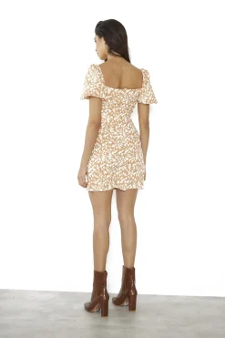 Glamorous Day Dresses|Mini Dresses|Orange-Sketchy-Flower Scoop-Neck-Short-Sleeve-Mini-Dresses -