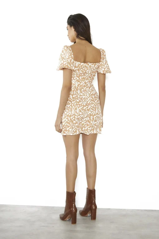 Glamorous Day Dresses|Mini Dresses|Orange-Sketchy-Flower Scoop-Neck-Short-Sleeve-Mini-Dresses -