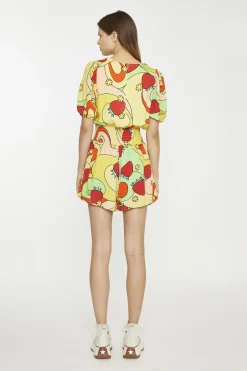 Glamorous Playsuits|Orange-Swirl Strawberry Shirred Waist Loose-Playsuit -