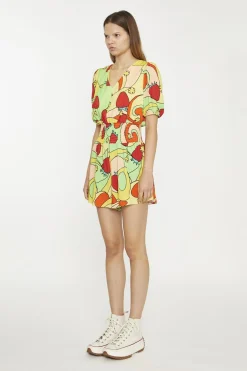 Glamorous Playsuits|Orange-Swirl Strawberry Shirred Waist Loose-Playsuit -