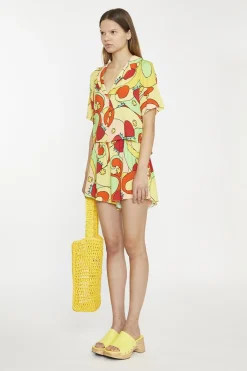 Glamorous Woven Shorts|Orange-Swirl Strawberry Smocked-Waist Loose-Fit-Shorts -