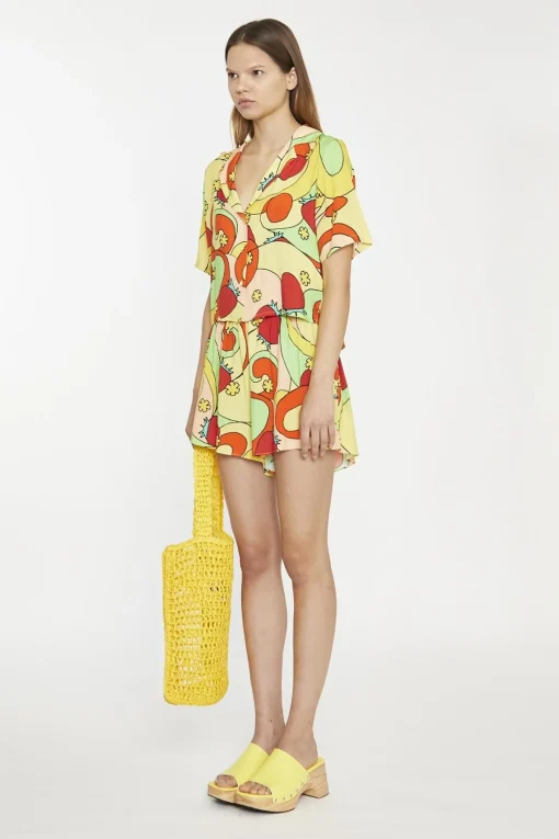 Glamorous Woven Shorts|Orange-Swirl Strawberry Smocked-Waist Loose-Fit-Shorts -