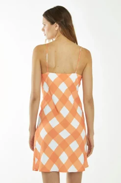 Glamorous Day Dresses|Glamorous Care: Our Sustainable Collection|Orange-White Gingham Bias Cut Mini-Dress -