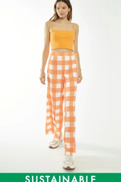 Glamorous Glamorous Care: Our Sustainable Collection|Wide Leg Trousers|Orange-White Gingham Wide Leg Trousers -