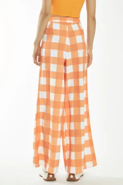 Glamorous Glamorous Care: Our Sustainable Collection|Wide Leg Trousers|Orange-White Gingham Wide Leg Trousers -