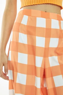 Glamorous Glamorous Care: Our Sustainable Collection|Wide Leg Trousers|Orange-White Gingham Wide Leg Trousers -