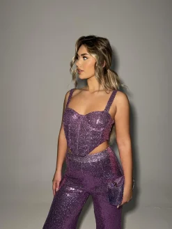 Glamorous Going Out Tops|Go To Partywear|Orchid-Pink Corset Crop-top -