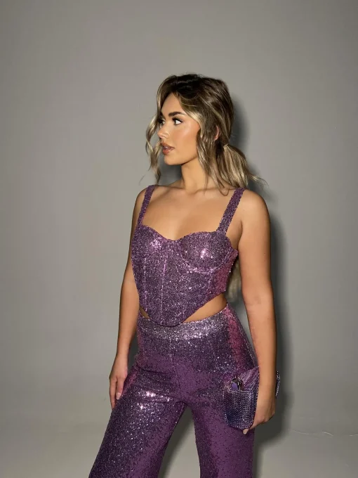 Glamorous Going Out Tops|Go To Partywear|Orchid-Pink Corset Crop-top -