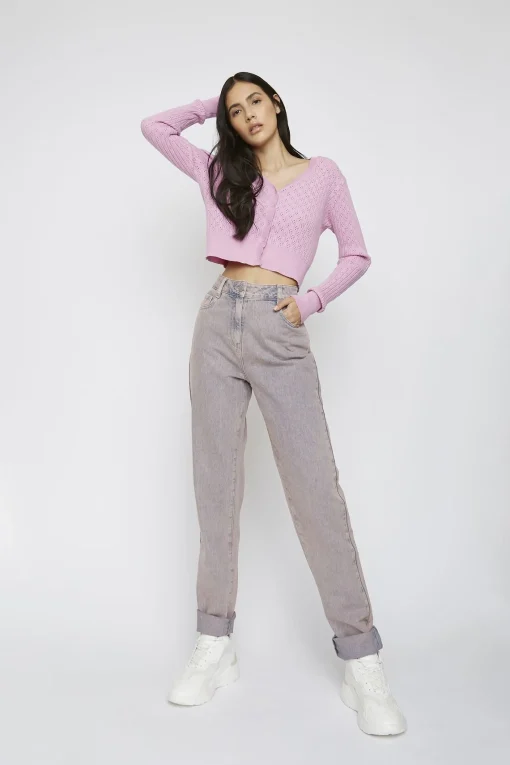 Glamorous Cardigans|Orchid-Pink Long-sleeve Cropped-Cardigan -