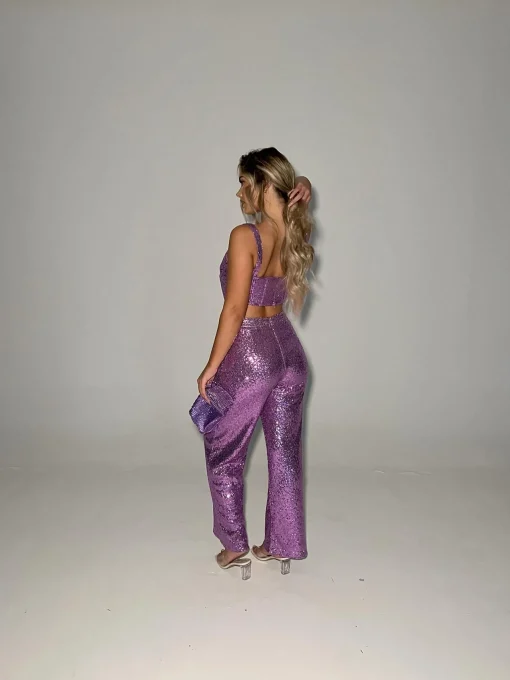 Glamorous Go To Partywear|Co-ords|Orchid-Pink Sequin Wide-Leg Trousers -