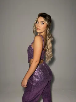 Glamorous Go To Partywear|Co-ords|Orchid-Pink Sequin Wide-Leg Trousers -