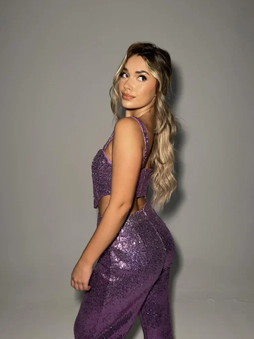 Glamorous Go To Partywear|Co-ords|Orchid-Pink Sequin Wide-Leg Trousers -
