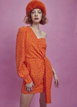 Glamorous Dresses|Mini Dresses|Paige One Shoulder Mini-Dress -Orange/Red Heart -