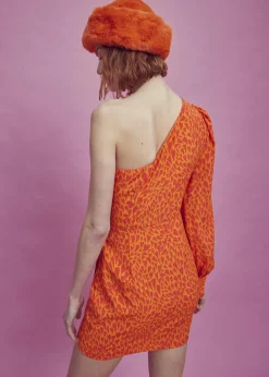 Glamorous Dresses|Mini Dresses|Paige One Shoulder Mini-Dress -Orange/Red Heart -