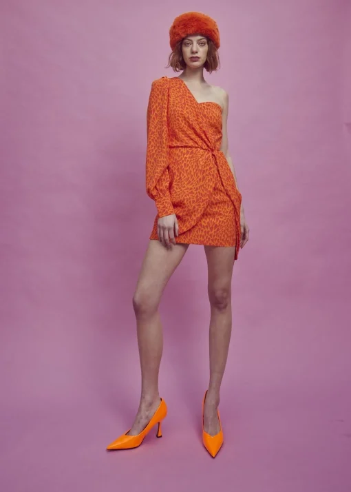 Glamorous Dresses|Mini Dresses|Paige One Shoulder Mini-Dress -Orange/Red Heart -