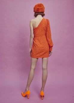 Glamorous Dresses|Mini Dresses|Paige One Shoulder Mini-Dress -Orange/Red Heart -