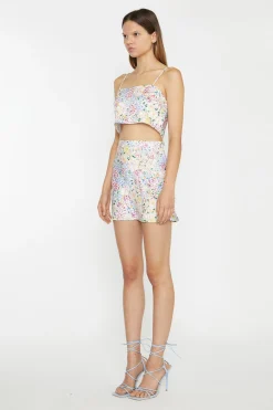 Glamorous Chic Escapes|Co-ords|Painted Multi-Floral Bias-Cut Mini-Skirt -