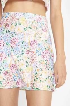 Glamorous Chic Escapes|Co-ords|Painted Multi-Floral Bias-Cut Mini-Skirt -