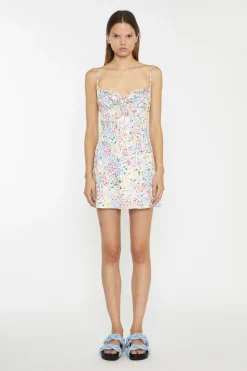 Glamorous Chic Escapes|Day Dresses|Painted Multi-Floral Tie-Back Ruched Mini-Dress -
