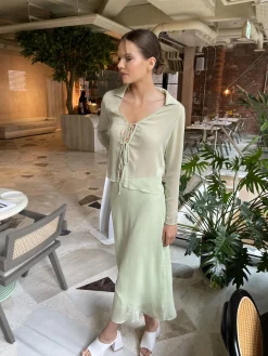 Glamorous Midi & Midaxi Skirts|Pale Green Mid-Rise Midaxi-Skirt -