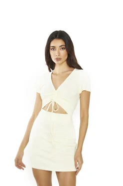Glamorous Day Dresses|Mini Dresses|Pale Lemon Cut-Out Mini-Dress -