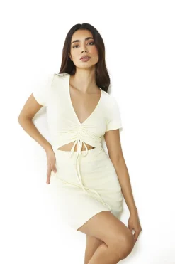 Glamorous Day Dresses|Mini Dresses|Pale Lemon Cut-Out Mini-Dress -