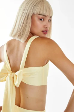 Glamorous Best Dressed Guest|Chic Escapes|Pale Yellow Tie Back Crop-Top -