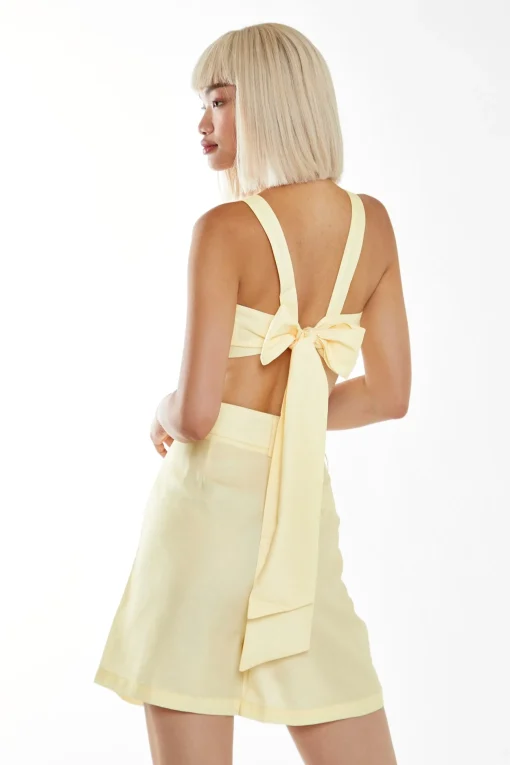 Glamorous Best Dressed Guest|Chic Escapes|Pale Yellow Tie Back Crop-Top -
