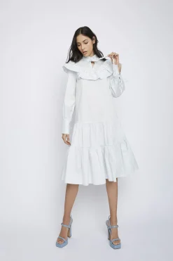 Glamorous Day Dresses|Midi & Midaxi Dresses|Pale-Blue Broderie-Ruffle-Detail Midi-Dresses -