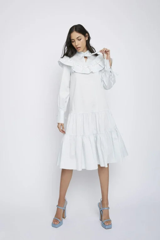 Glamorous Day Dresses|Midi & Midaxi Dresses|Pale-Blue Broderie-Ruffle-Detail Midi-Dresses -