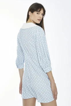 Glamorous Day Dresses|Mini Dresses|Pale-Blue Ditsy Button-Through Collared Mini-Dress -