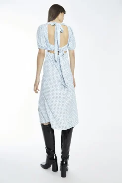 Glamorous Day Dresses|Midi & Midaxi Dresses|Pale-Blue Ditsy Square-Neck Split Midi-Dress -