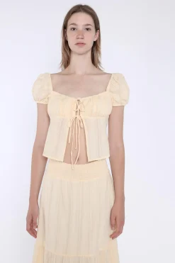 Glamorous Co-ords|Blouses & Shirts|Pale-Lemon Tie-Front Top -