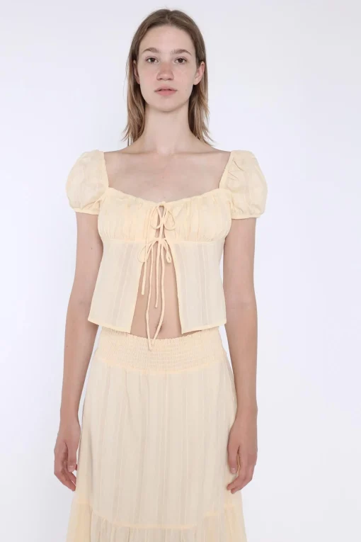 Glamorous Co-ords|Blouses & Shirts|Pale-Lemon Tie-Front Top -