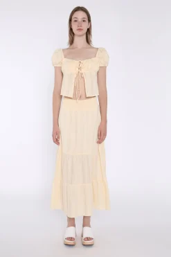 Glamorous Co-ords|Maxi Skirts|Pale-Lemon Tiered Maxi-Skirt -